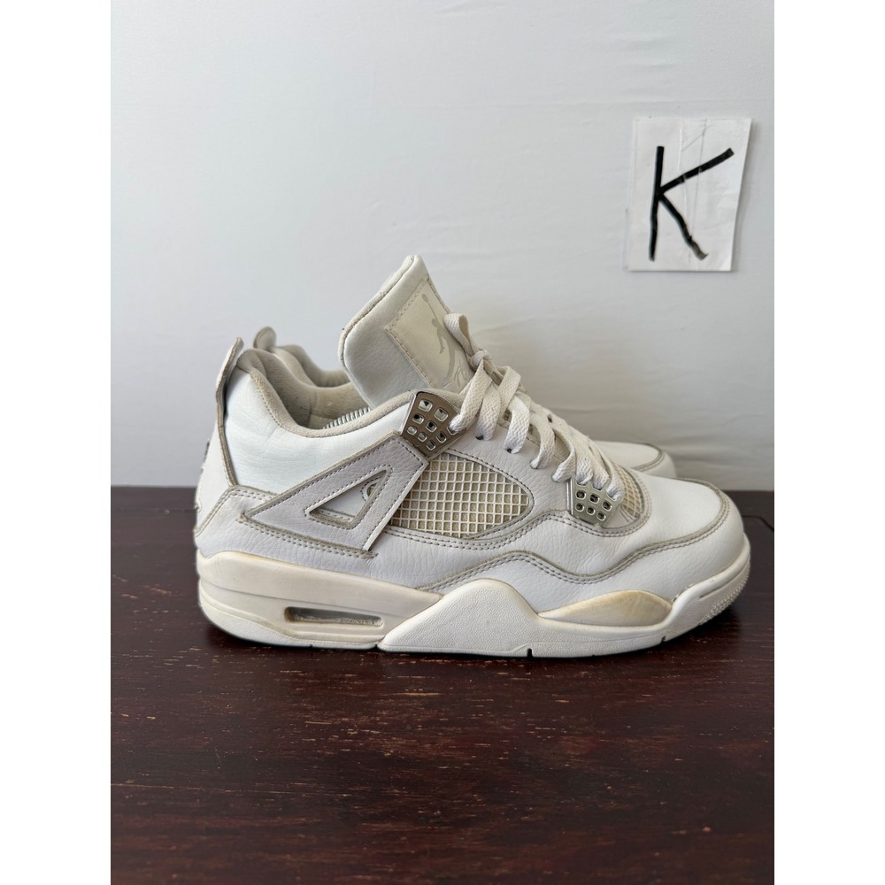 Jordan 4 Retro Pure Money White Leather Metallic Silver Sneakers Men 9.5